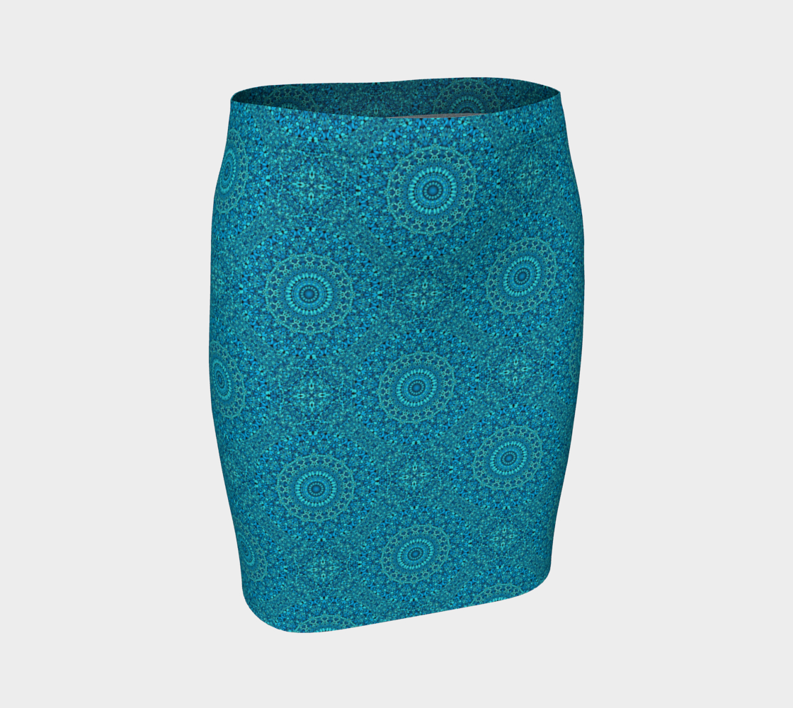 Mandalas In Blue Hues Fitted Skirt preview