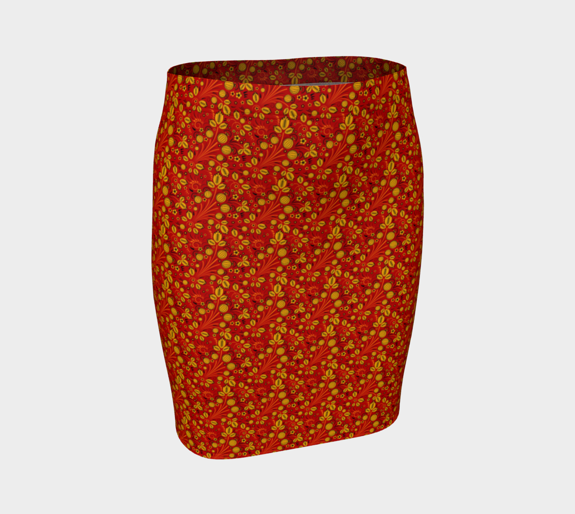 Red And Gold Gypsy Boho Pattern Fitted Skirt preview