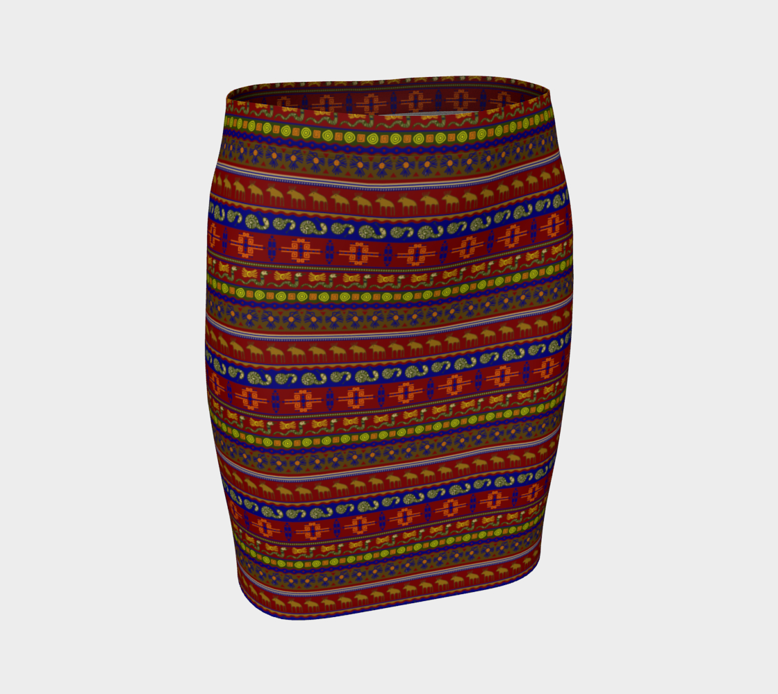 Colorful Autumn Native American Petroglyphs Fitted Skirt preview