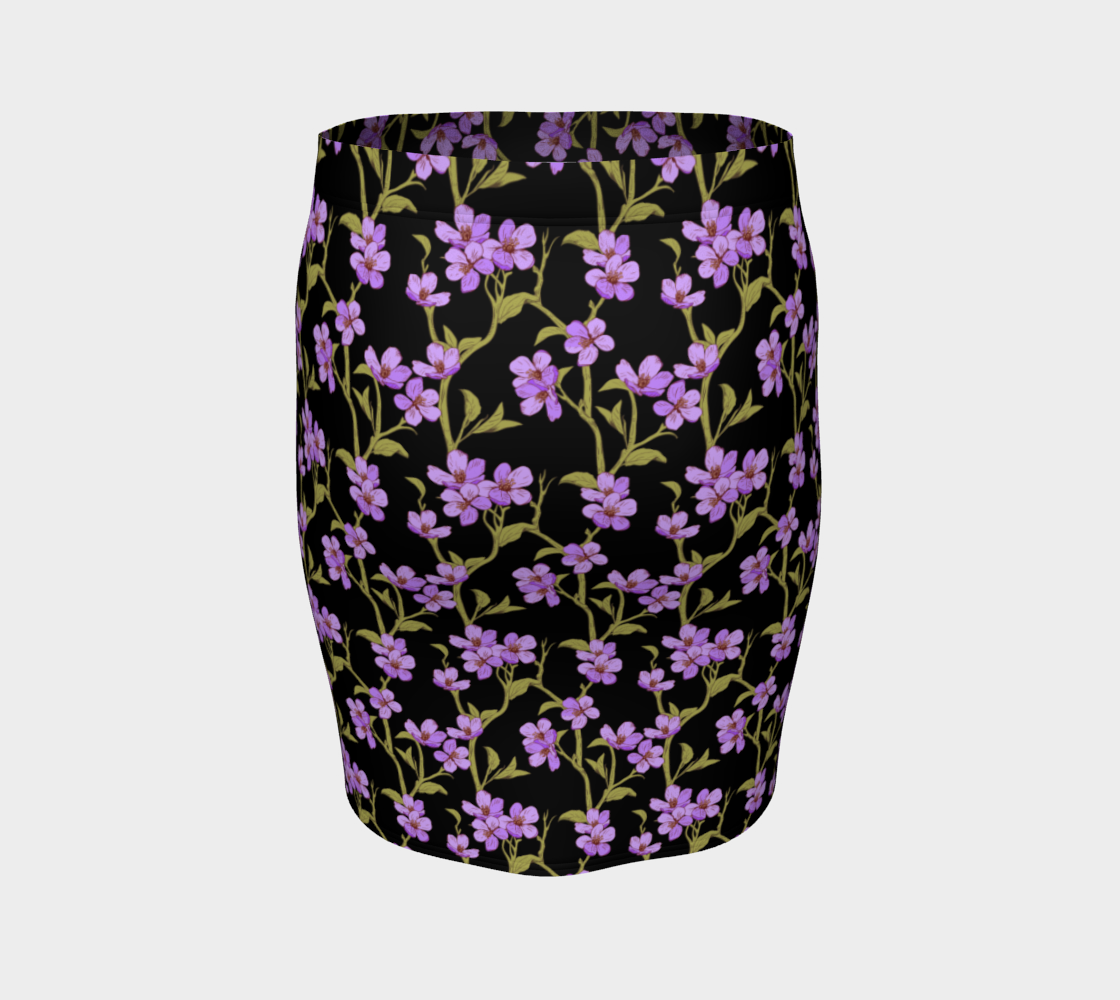 Violet Flowers On Green Vines Fitted Skirt preview #4