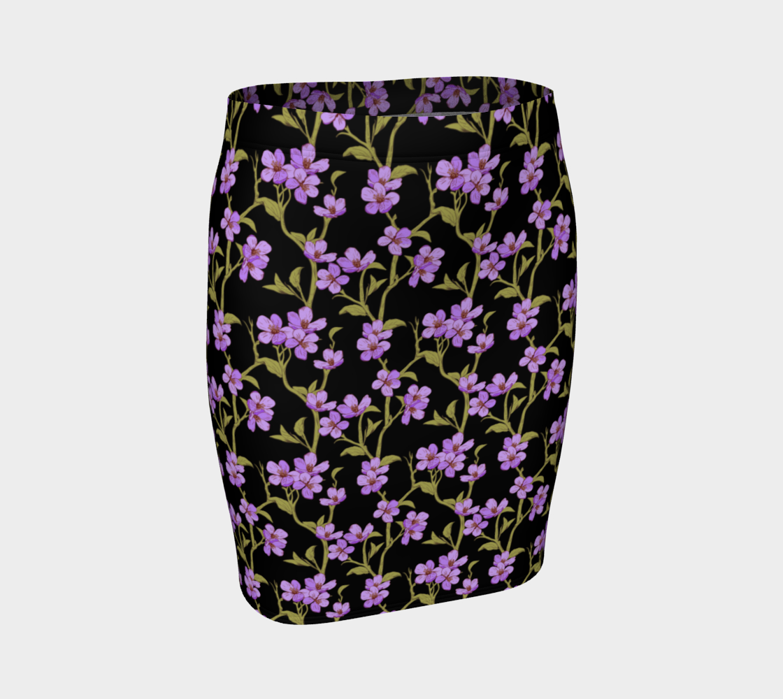 Violet Flowers On Green Vines Fitted Skirt preview