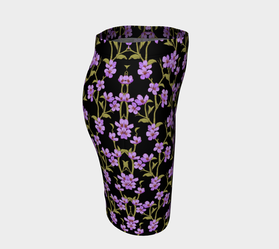 Violet Flowers On Green Vines Fitted Skirt preview #3