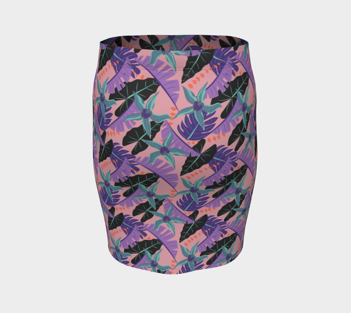 Purple Tropical Leaves Fitted Skirt preview #4