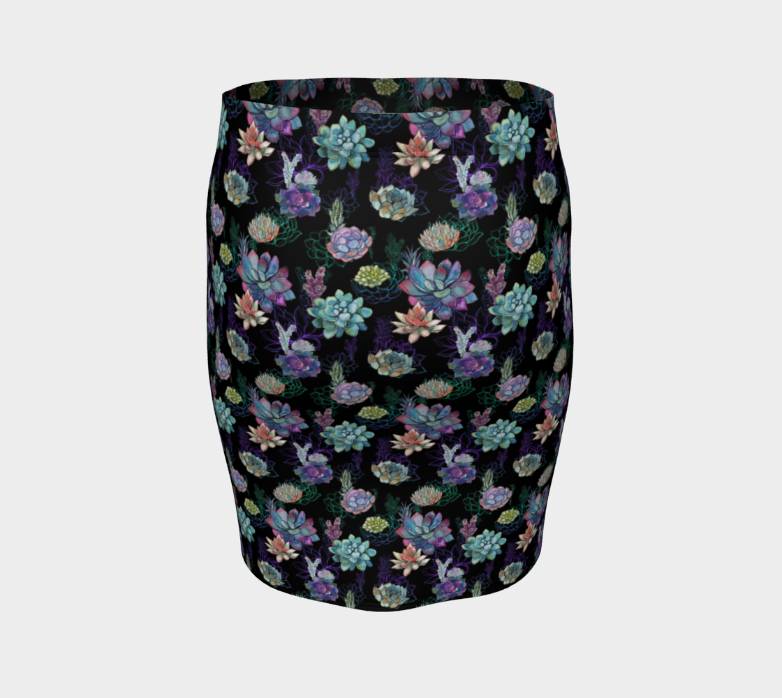 Colorful Succulent Cactus Flowers On Black Fitted Skirt preview #4