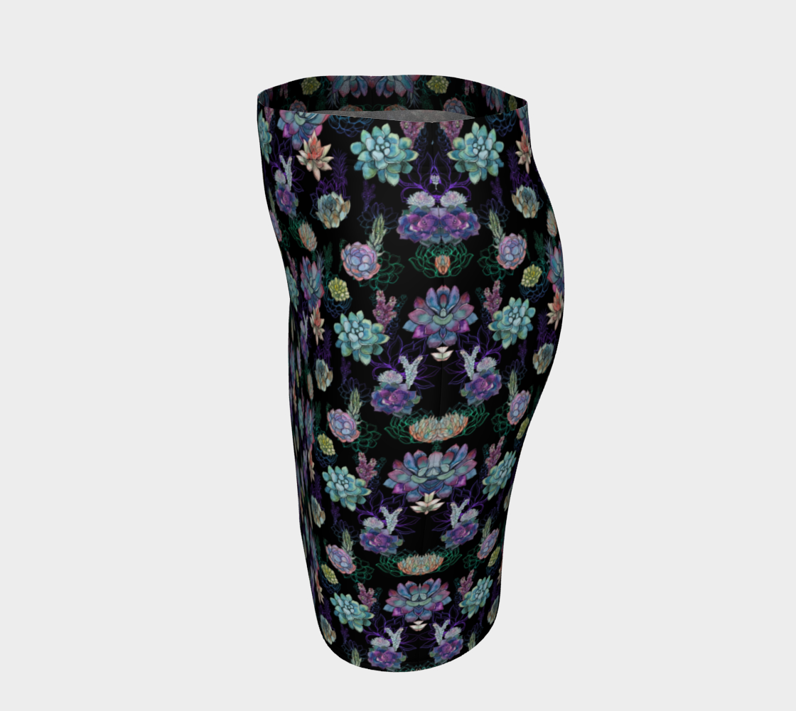 Colorful Succulent Cactus Flowers On Black Fitted Skirt thumbnail #3