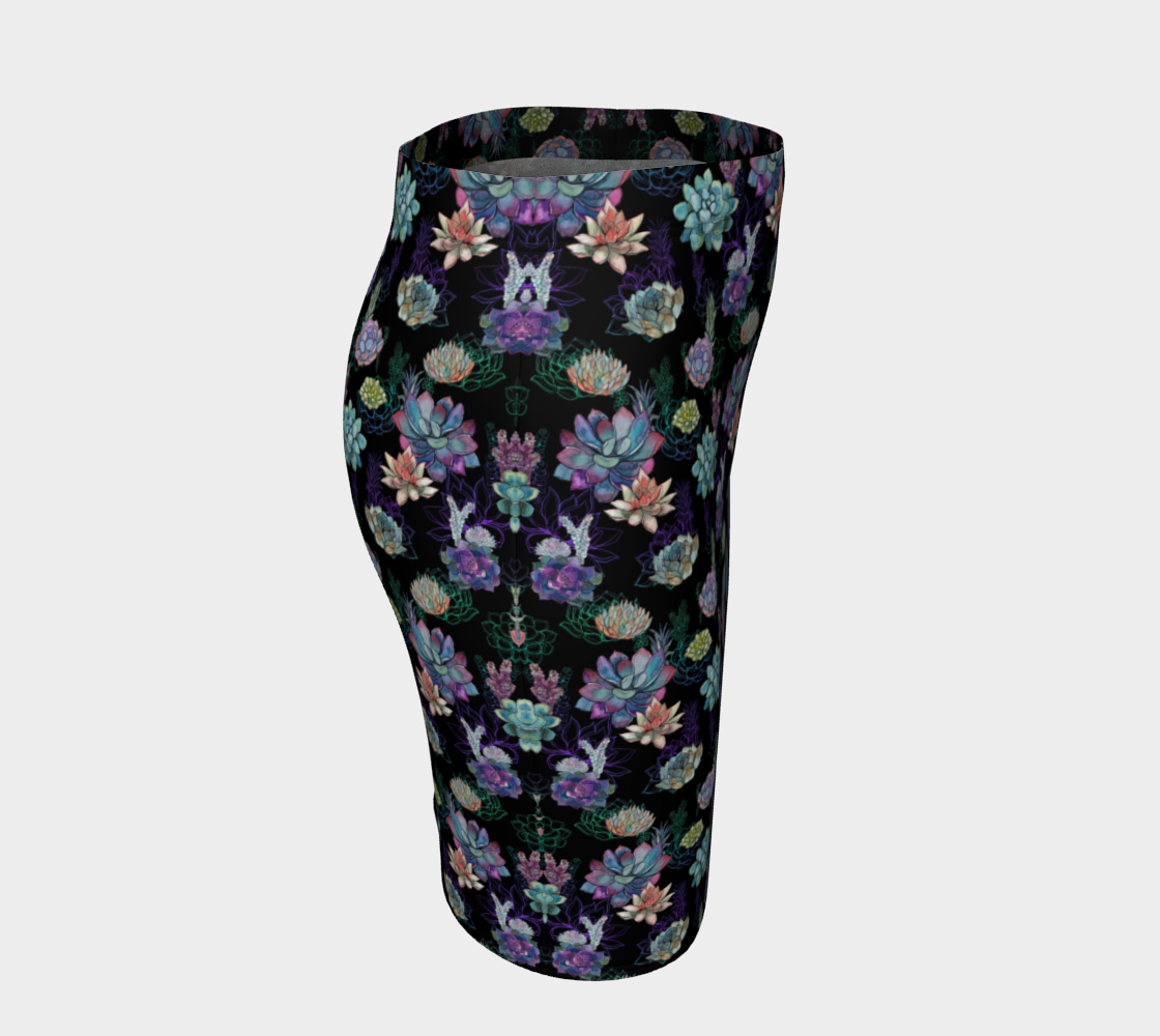 Colorful Succulent Cactus Flowers On Black Fitted Skirt thumbnail #4