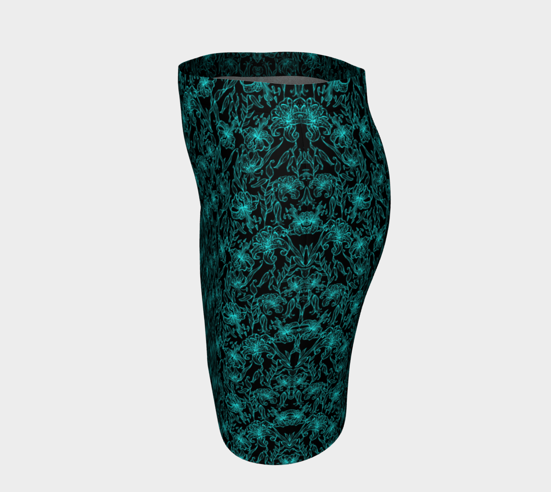 Aqua Blue Blossoms On Black Fitted Skirt thumbnail #3