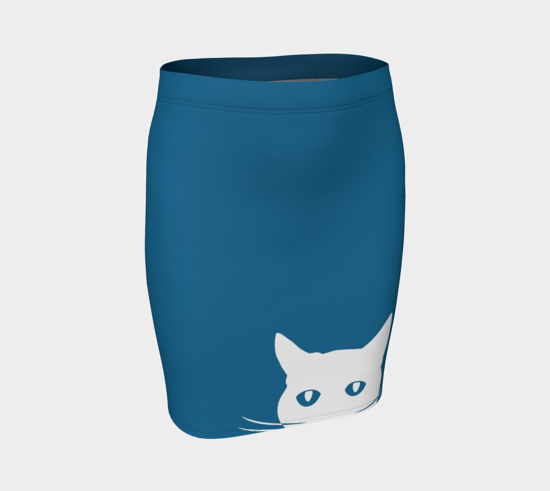 Aperçu de White Cat on Blue - Fitted Skirt