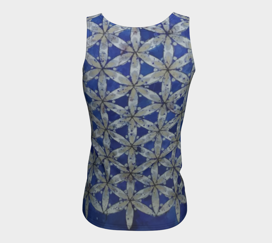 Blue & White Floral Flower of Life Tank preview #6