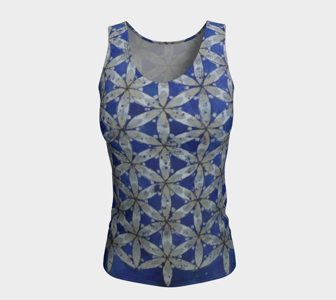 Blue & White Floral Flower of Life Tank preview #5