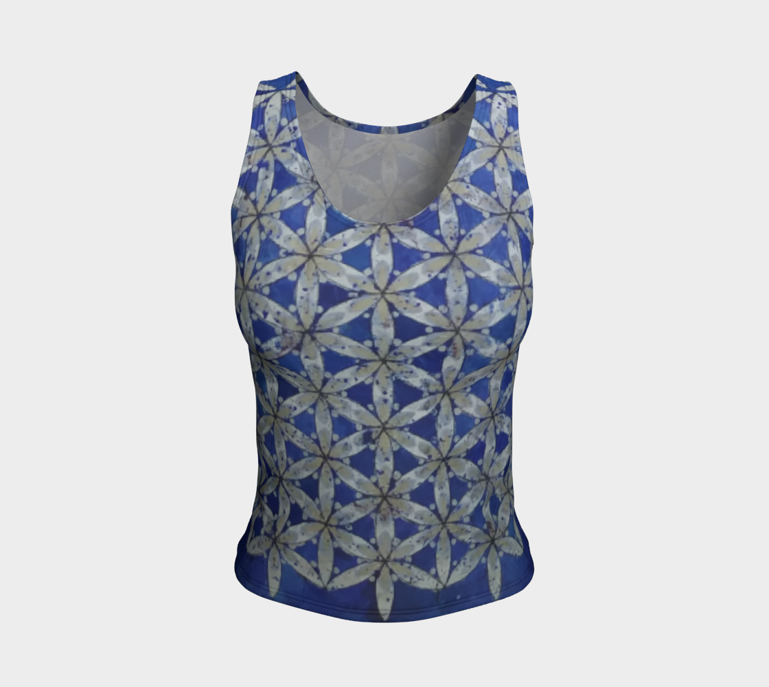 Blue & White Floral Flower of Life Tank preview #1