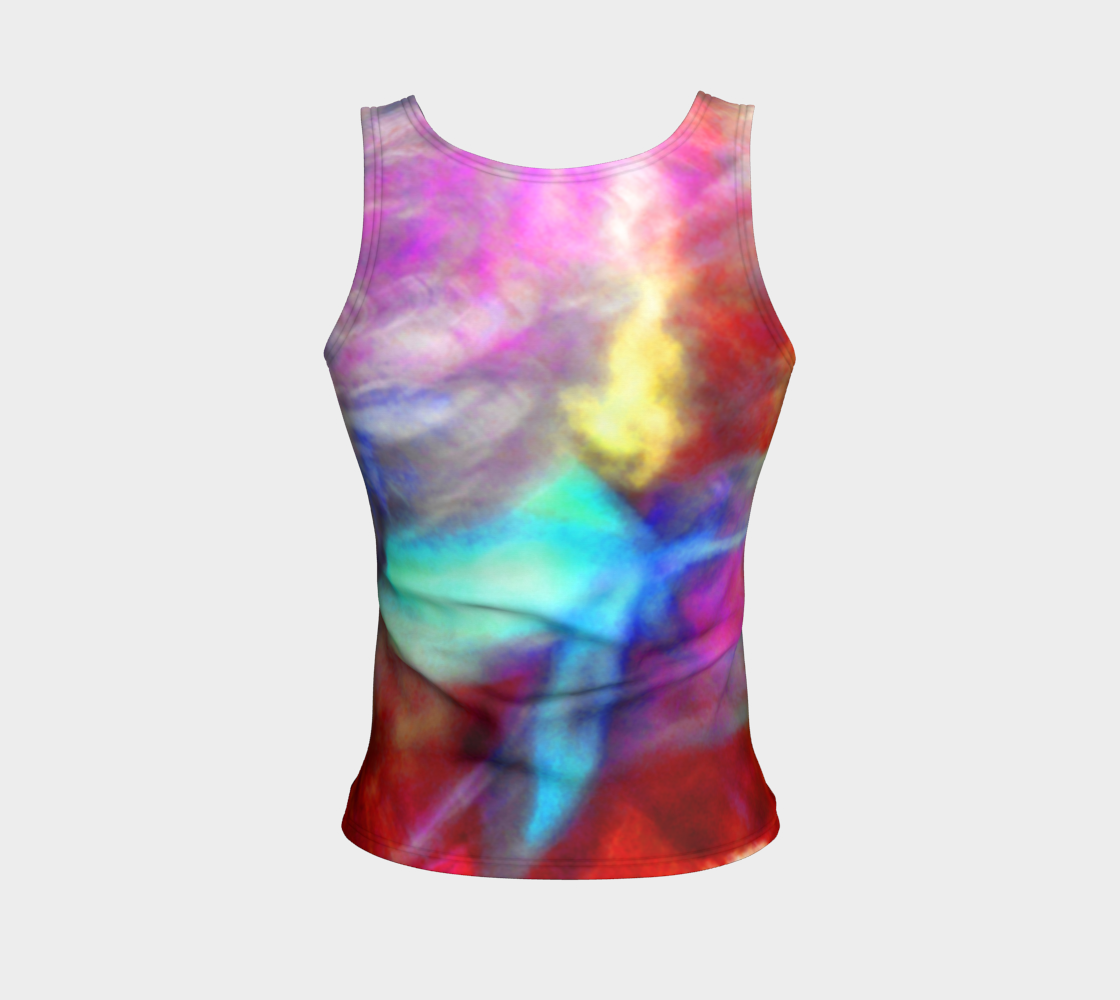 Red with Falling Blue Petal Fitted Tank preview #2