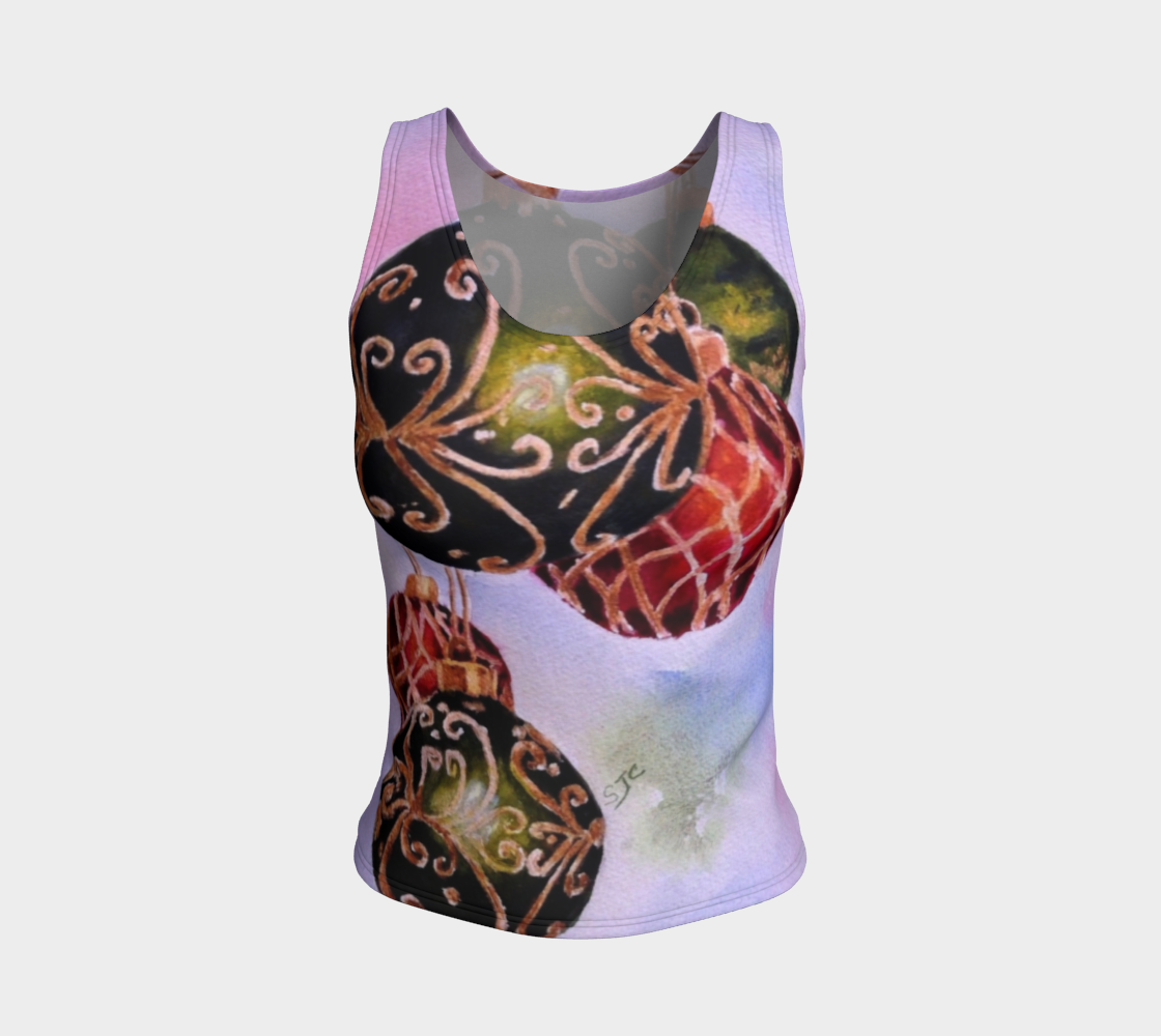 Red and Green Gold Ornaments Fitted Tank Top preview