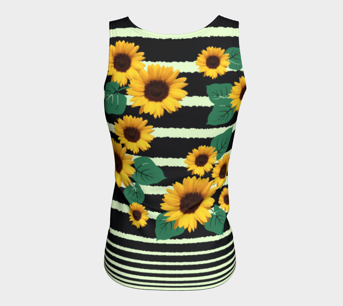 Big Yellow Sunflower Navy Blue Mint Green Stripe preview #6