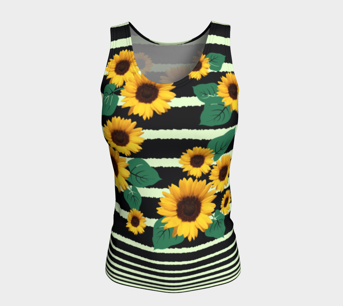 Big Yellow Sunflower Navy Blue Mint Green Stripe preview #5