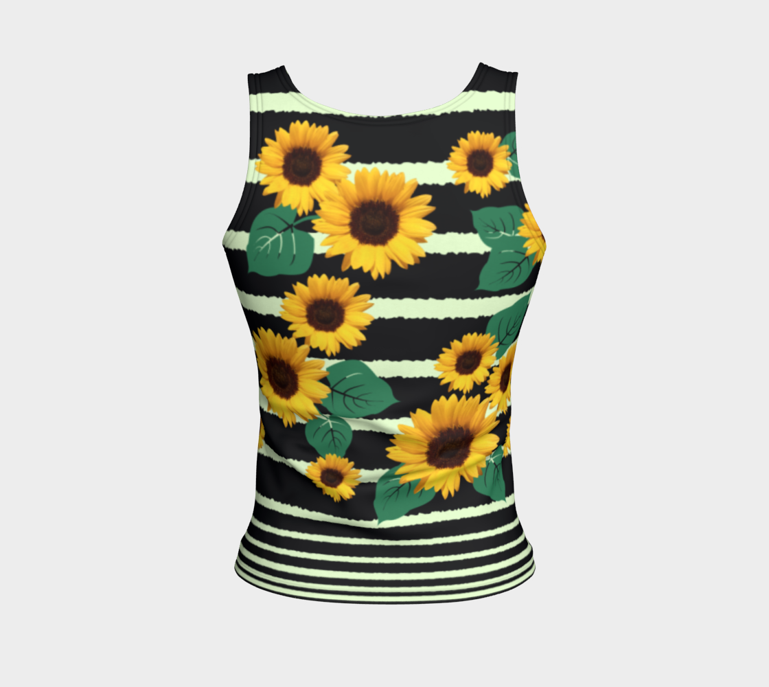 Big Yellow Sunflower Navy Blue Mint Green Stripe preview #2