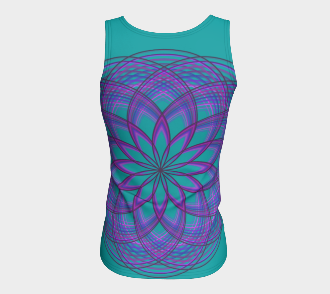 Purple Lotus Flower on Teal Fitted Tank Top preview #6