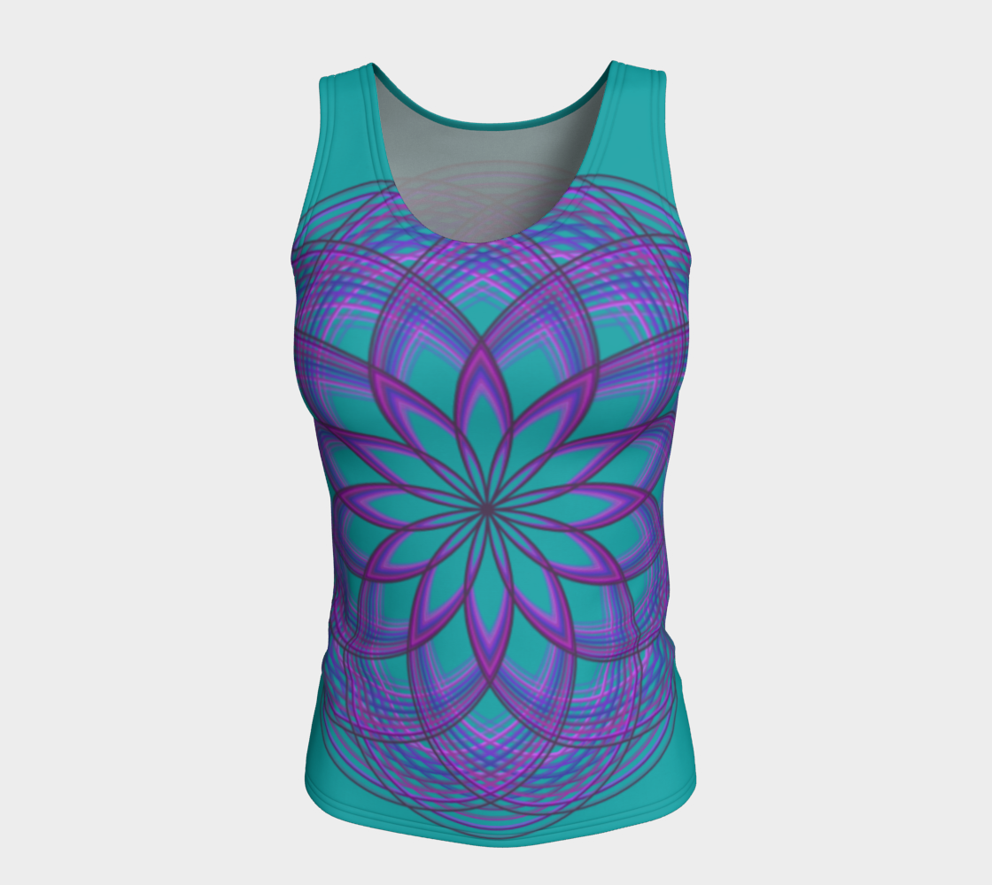Purple Lotus Flower on Teal Fitted Tank Top preview #5