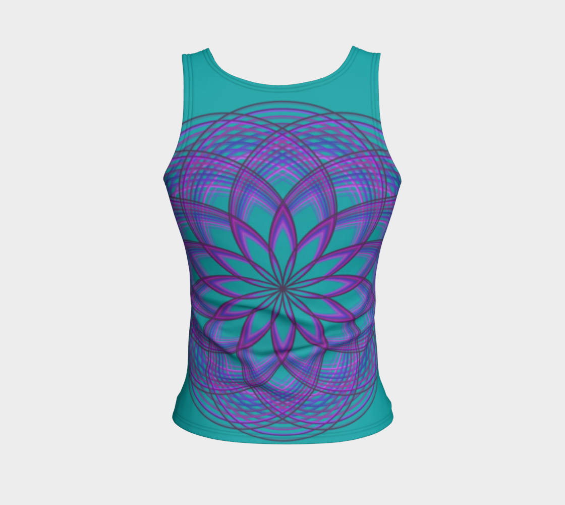 Purple Lotus Flower on Teal Fitted Tank Top preview #2