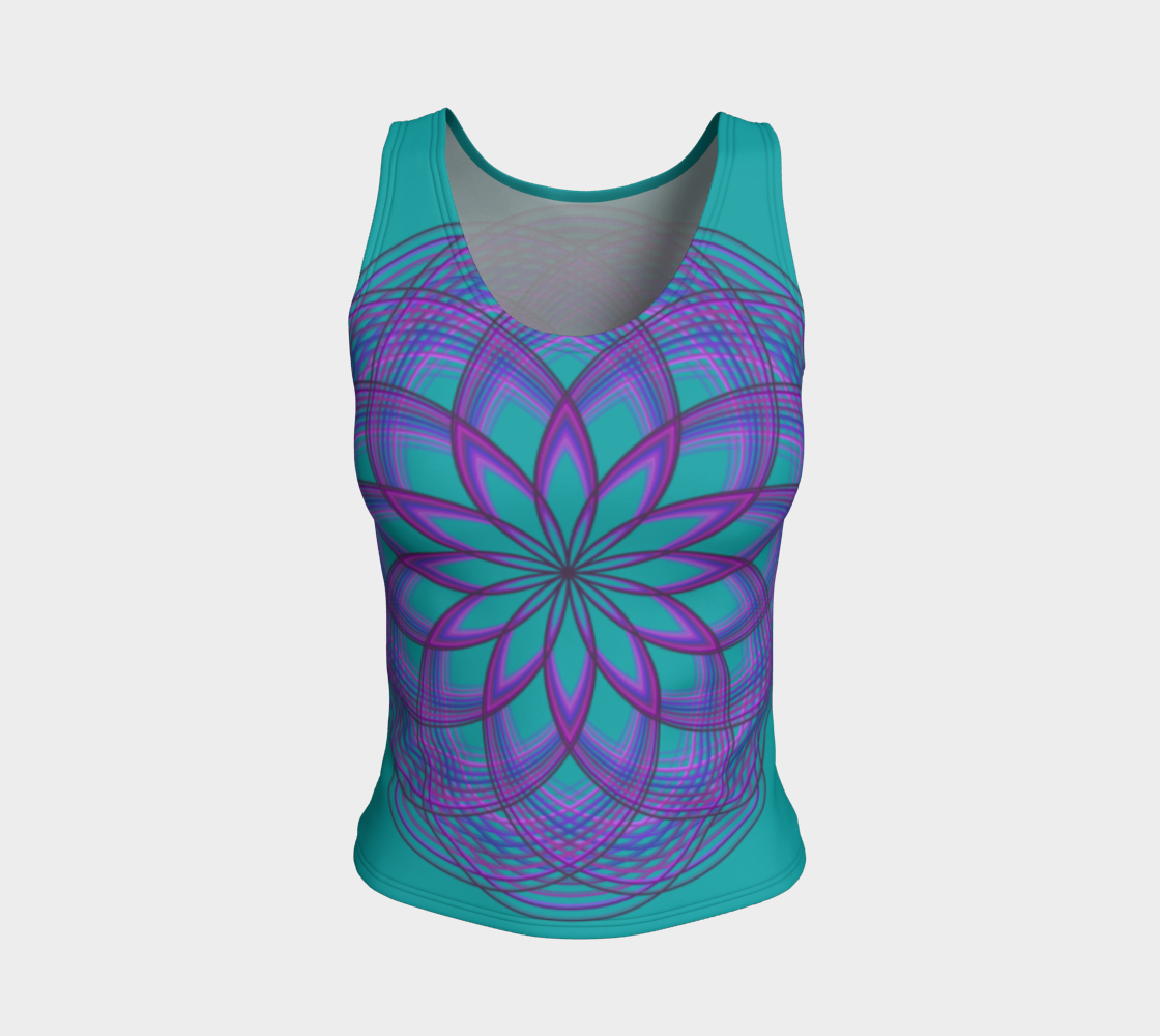 Purple Lotus Flower on Teal Fitted Tank Top preview #1
