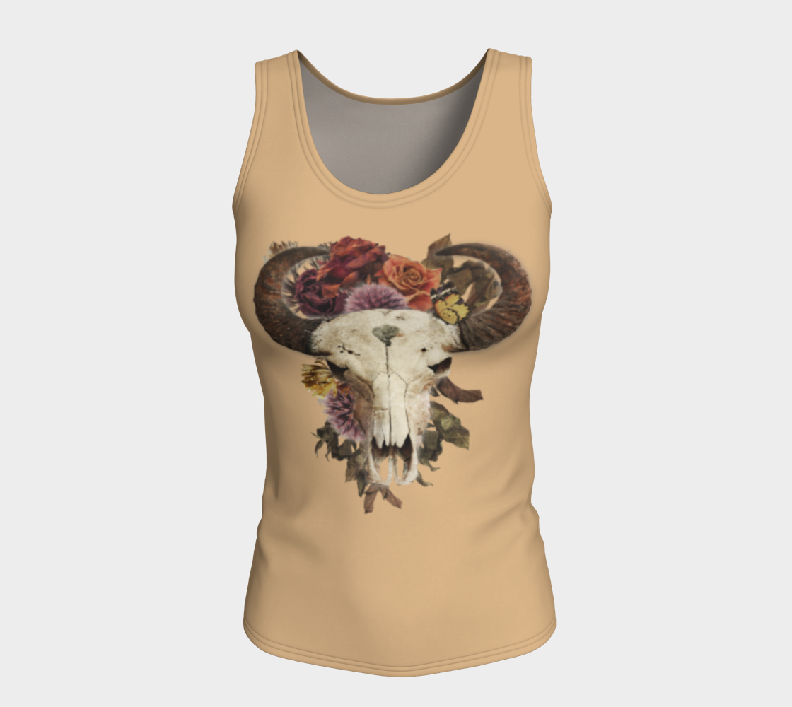 Vintage Flower Bison Animal Horned Skull Beige preview #5