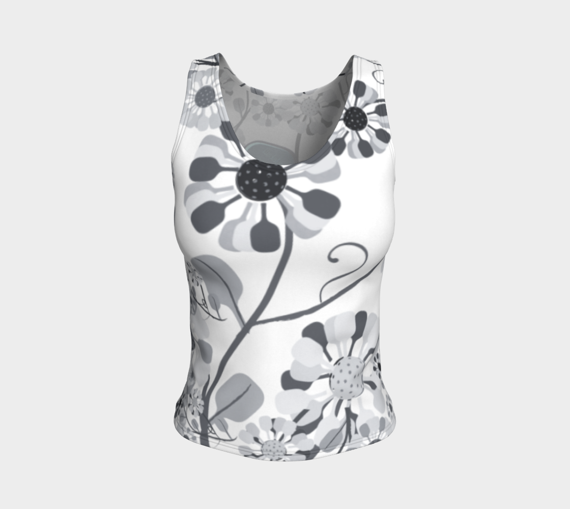 Pickleball Flowers, grey and white, fitted tank preview