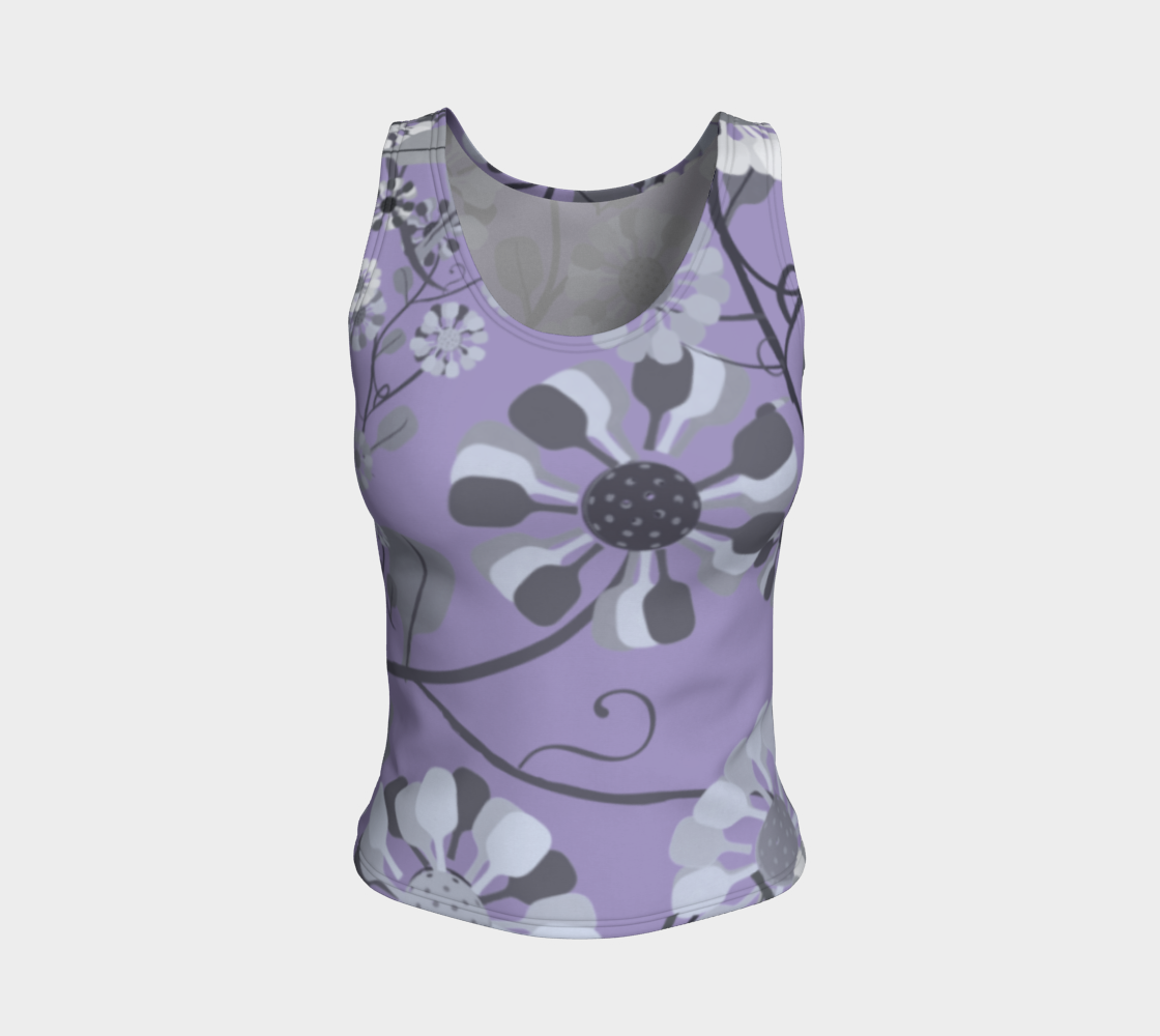 Pickleball Flowers, grey and lavender, fitted tank preview