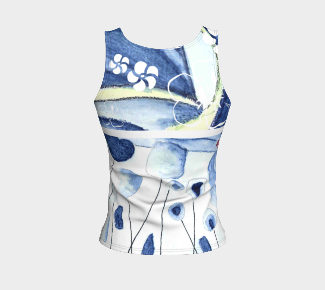 Aperçu 3D de Débardeur-ajusté-court-long-fleur-bleu