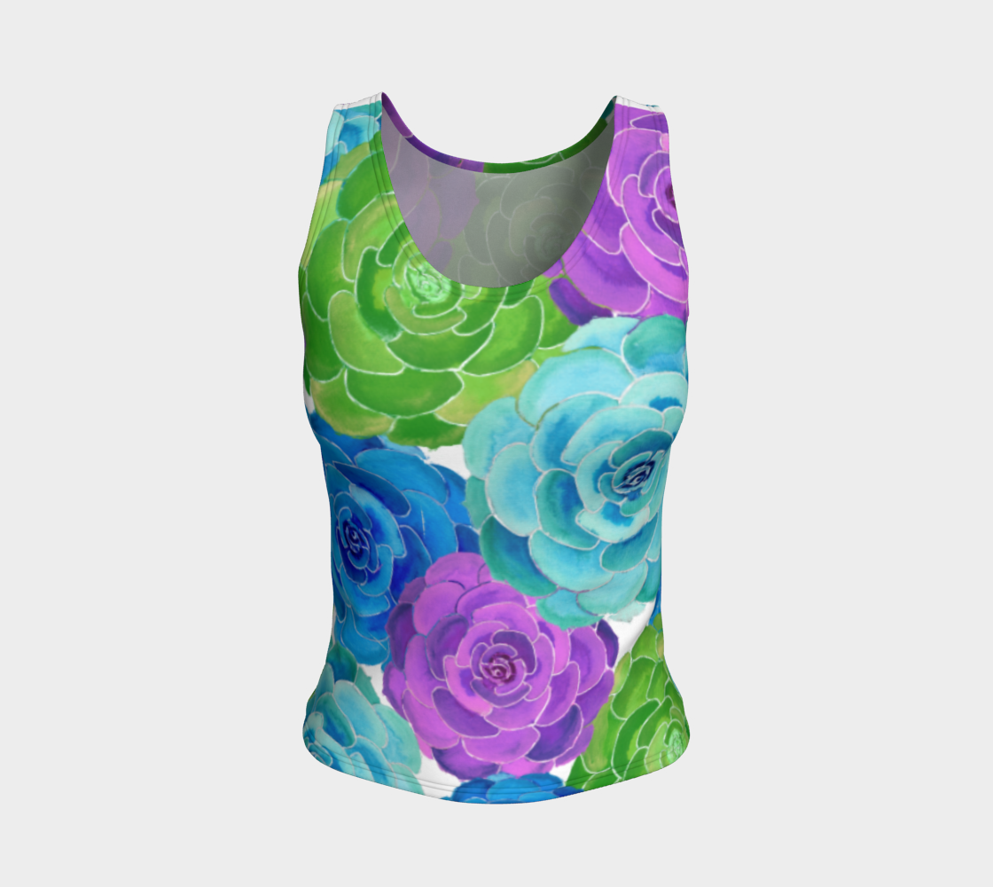 Aperçu de Colorful Succulents Floral Pattern Fitted Tank Top