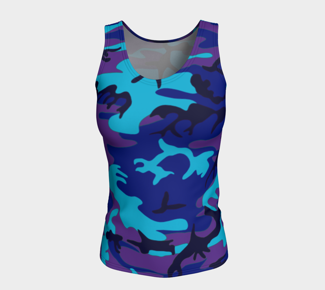 Aperçu de Blue and Purple Camouflage Fitted Tank Top, AWSSG  #5
