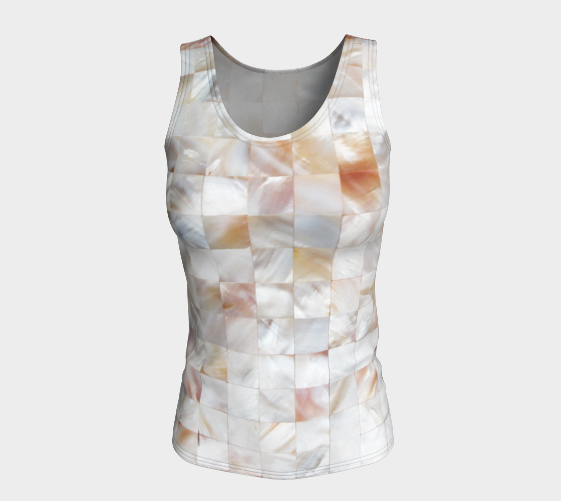 Mother of Pearl, Exotic Tiles Photography, Neutral Minimal Geometrical Graphic Design Fitted Tank Top Miniature #6