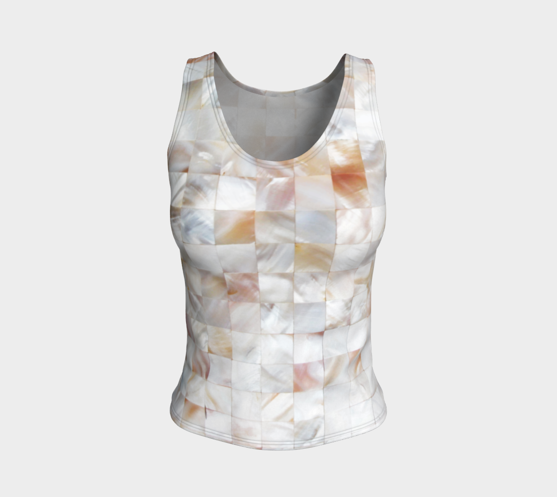 Aperçu 3D de Mother of Pearl, Exotic Tiles Photography, Neutral Minimal Geometrical Graphic Design Fitted Tank Top