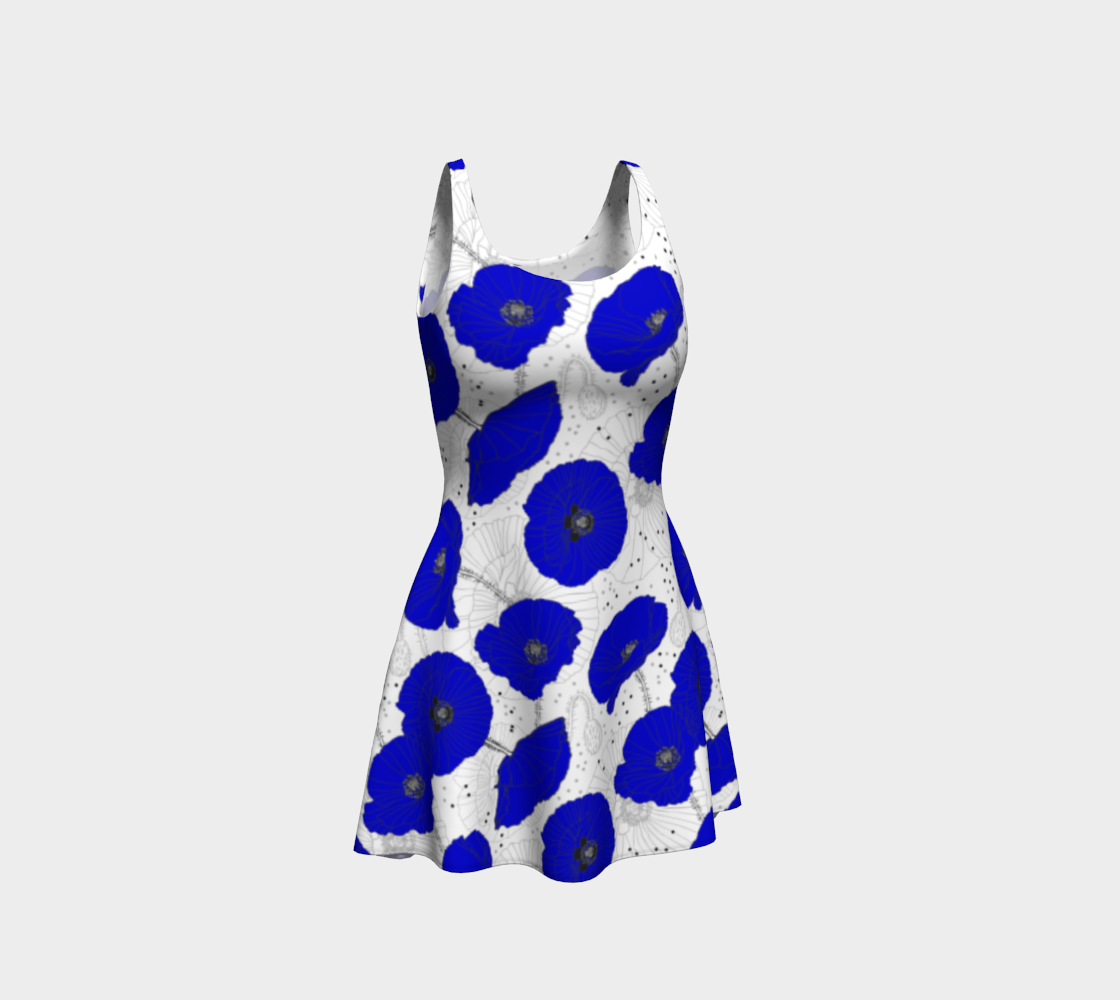 Cobalt Blue Poppy Pattern Flared Dress preview