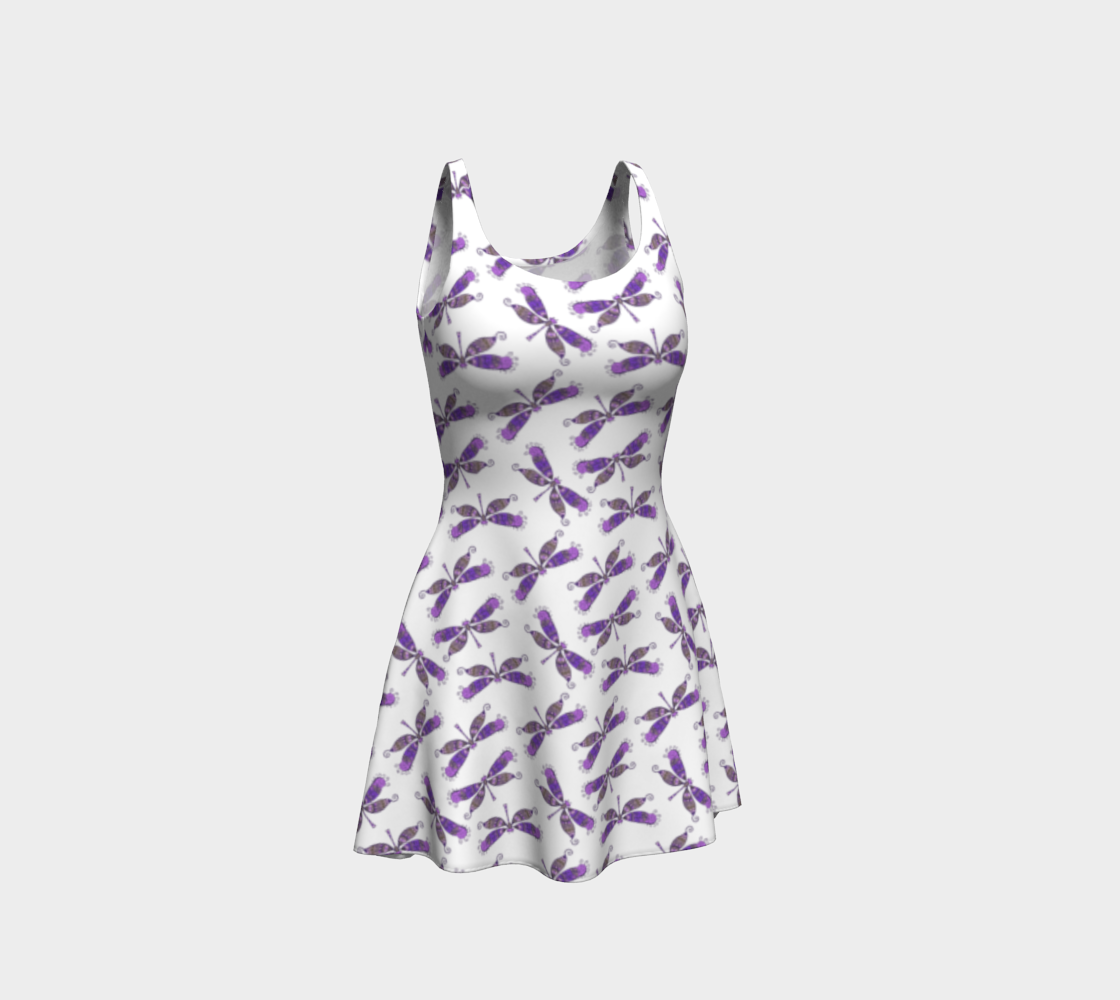 Purple Hues Dragonflies Pattern Flared Dress preview