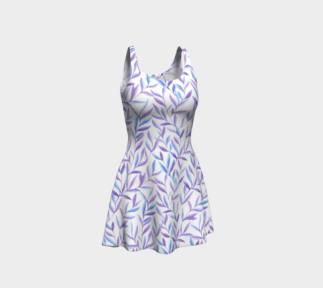 Aqua N Lavender Leaf Pattern Flared Dress preview