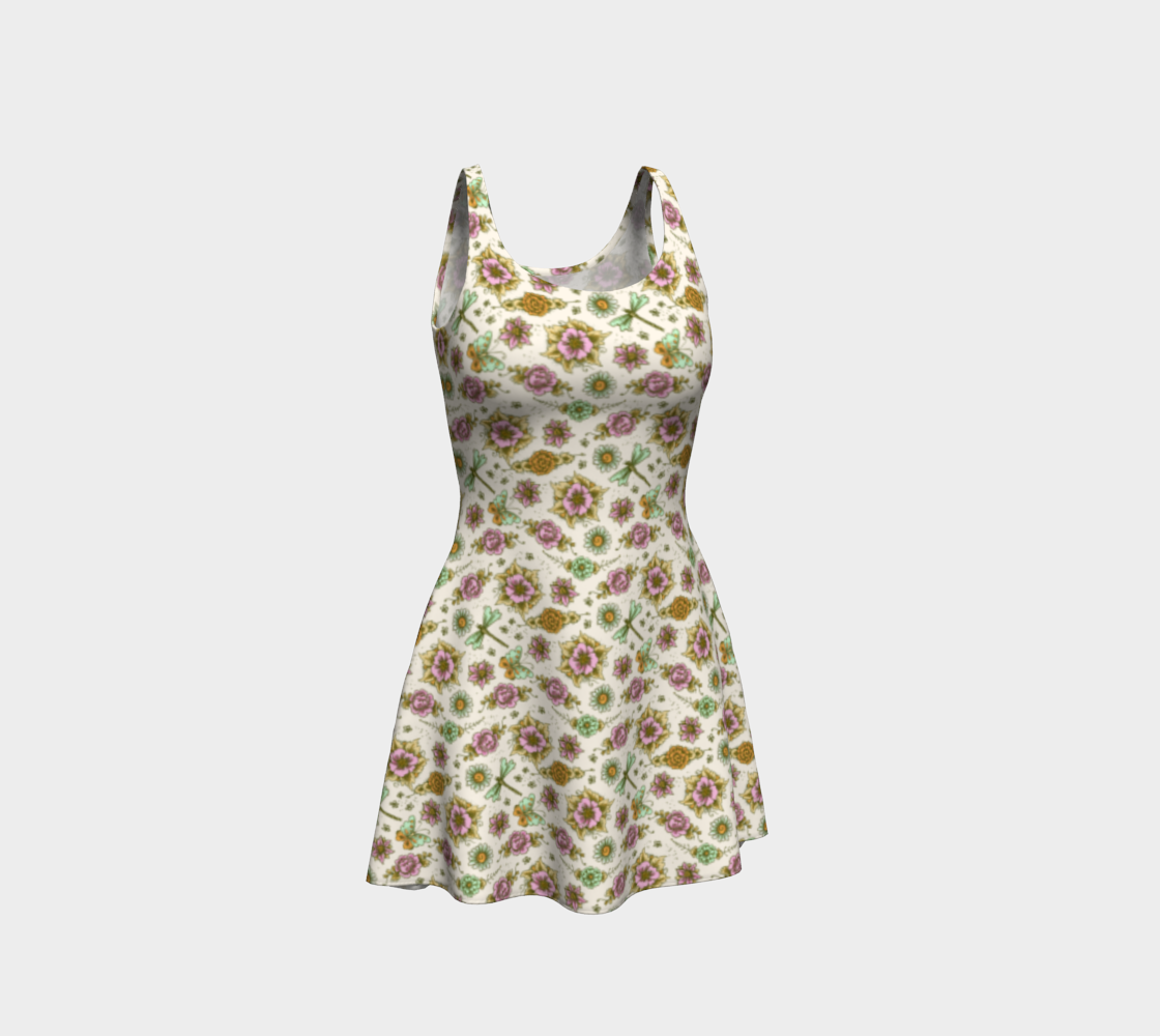 Floral Dragonfly N Butterfly Pattern Flared Dress preview