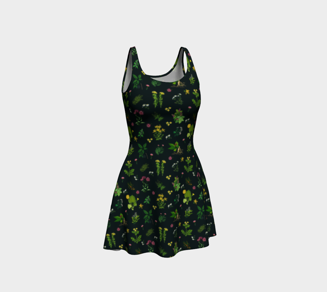 Garden Herbs On Black Flared Dress preview