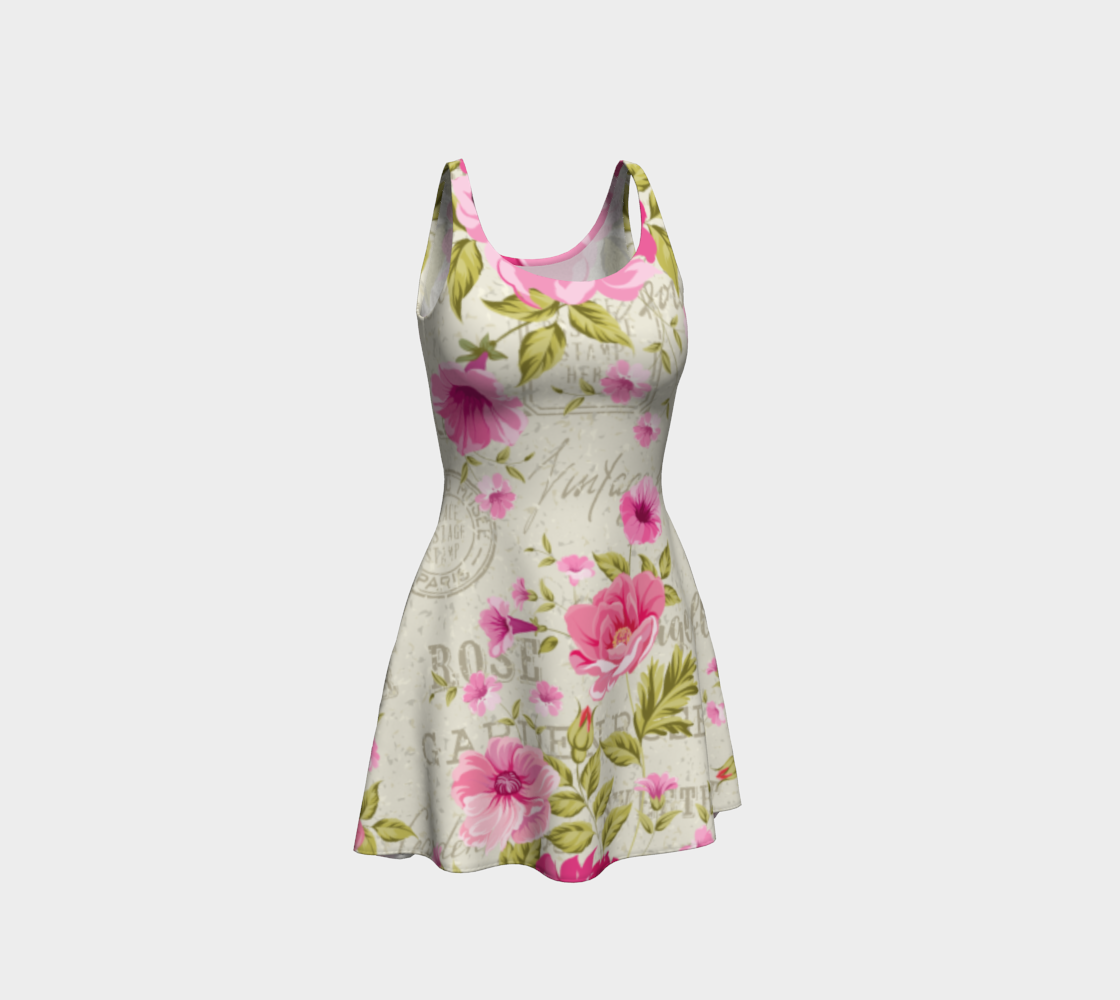 Vintage Rose Paris Postmark Pattern Flared Dress preview