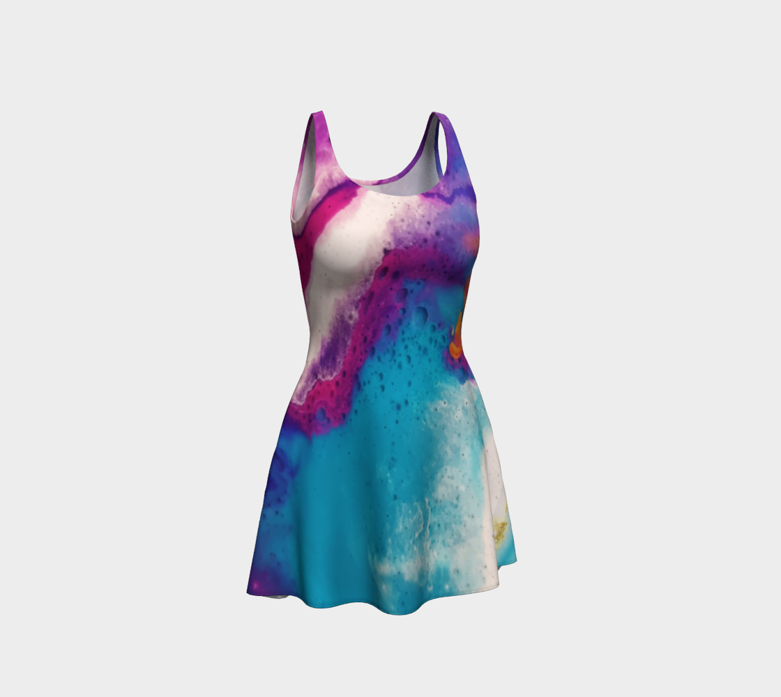 Aqua N Purple Watercolor Splash Flare Dress preview #1
