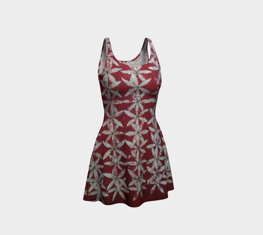 Red & White Watercolor Batik Floral Stripes Tank Dress preview