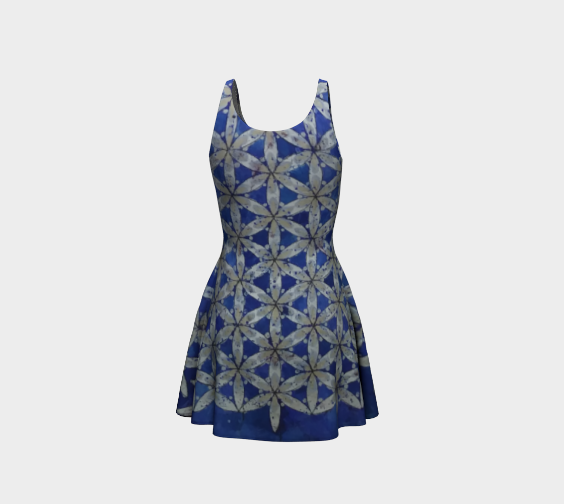 Blue & White Floral Flower of Life Tank Dress preview #3