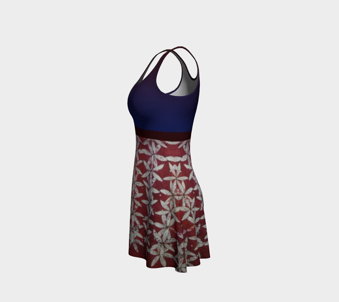 Red & White Watercolor Batik Floral Stripes Tank Dress w/ Blue Top preview #2