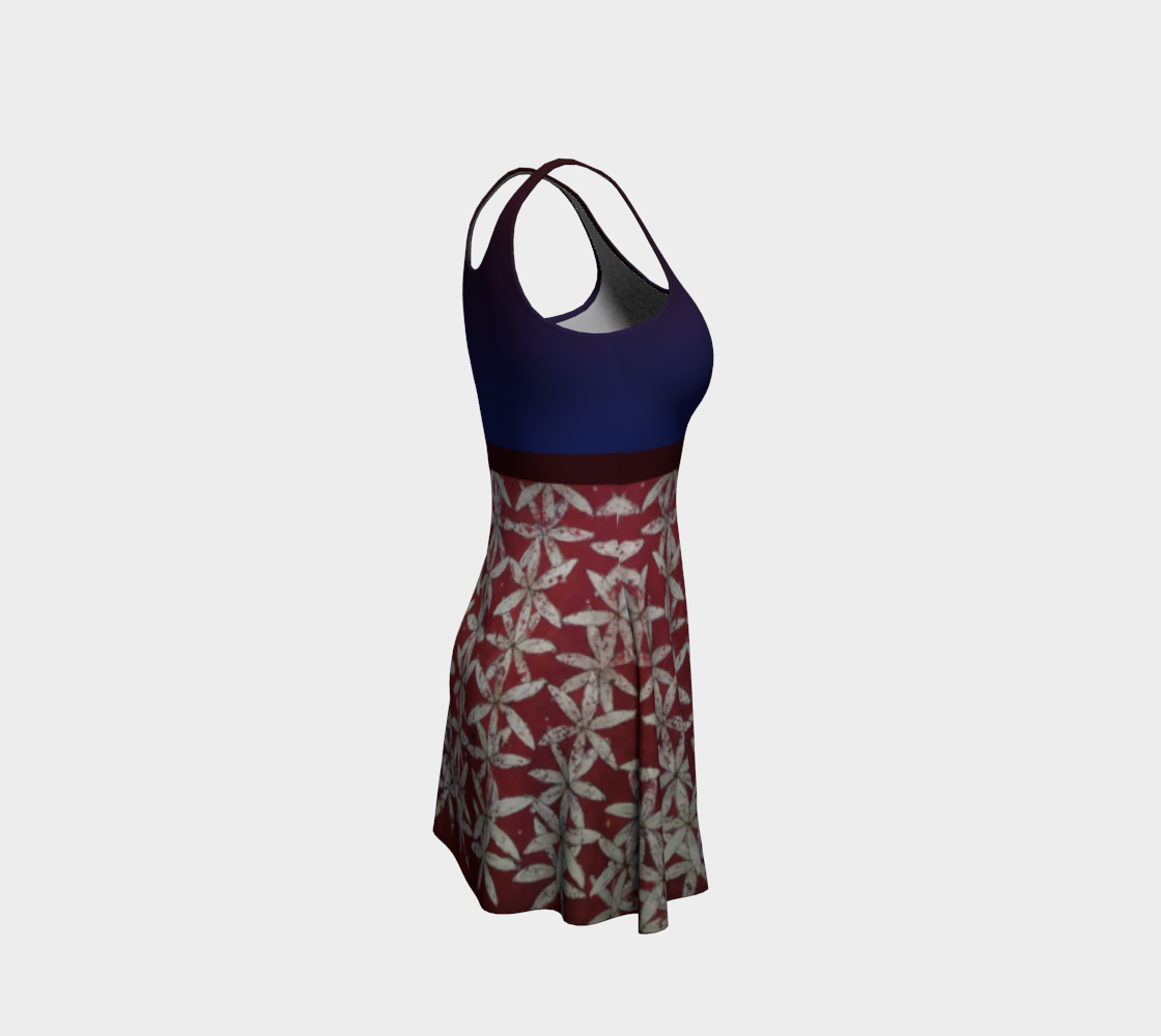 Red & White Watercolor Batik Floral Stripes Tank Dress w/ Blue Top preview #4