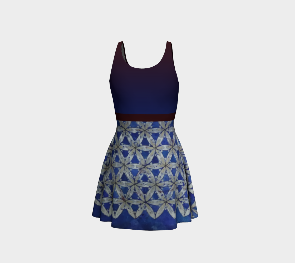 Blue & White Floral Flower of Life w/ Red Band Tank Dress preview #3
