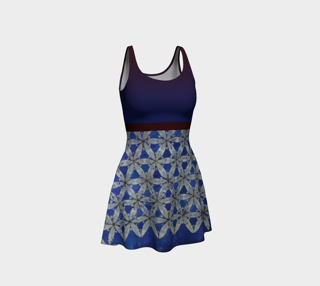 Blue & White Floral Flower of Life w/ Red Band Tank Dress preview #1