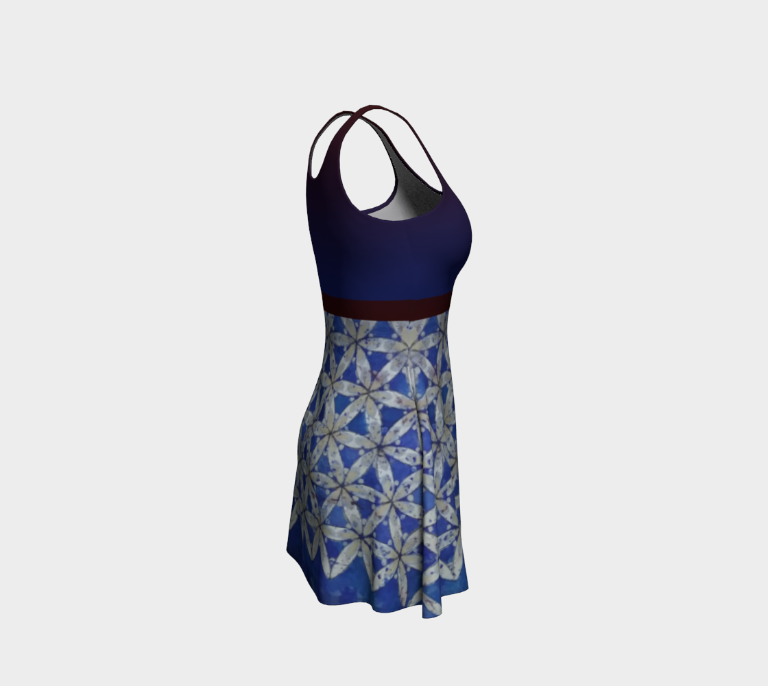 Blue & White Floral Flower of Life w/ Red Band Tank Dress thumbnail #5