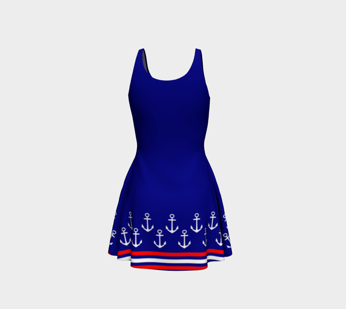 Blue and Red Nautical Stripe Anchor Flare Dress preview #3