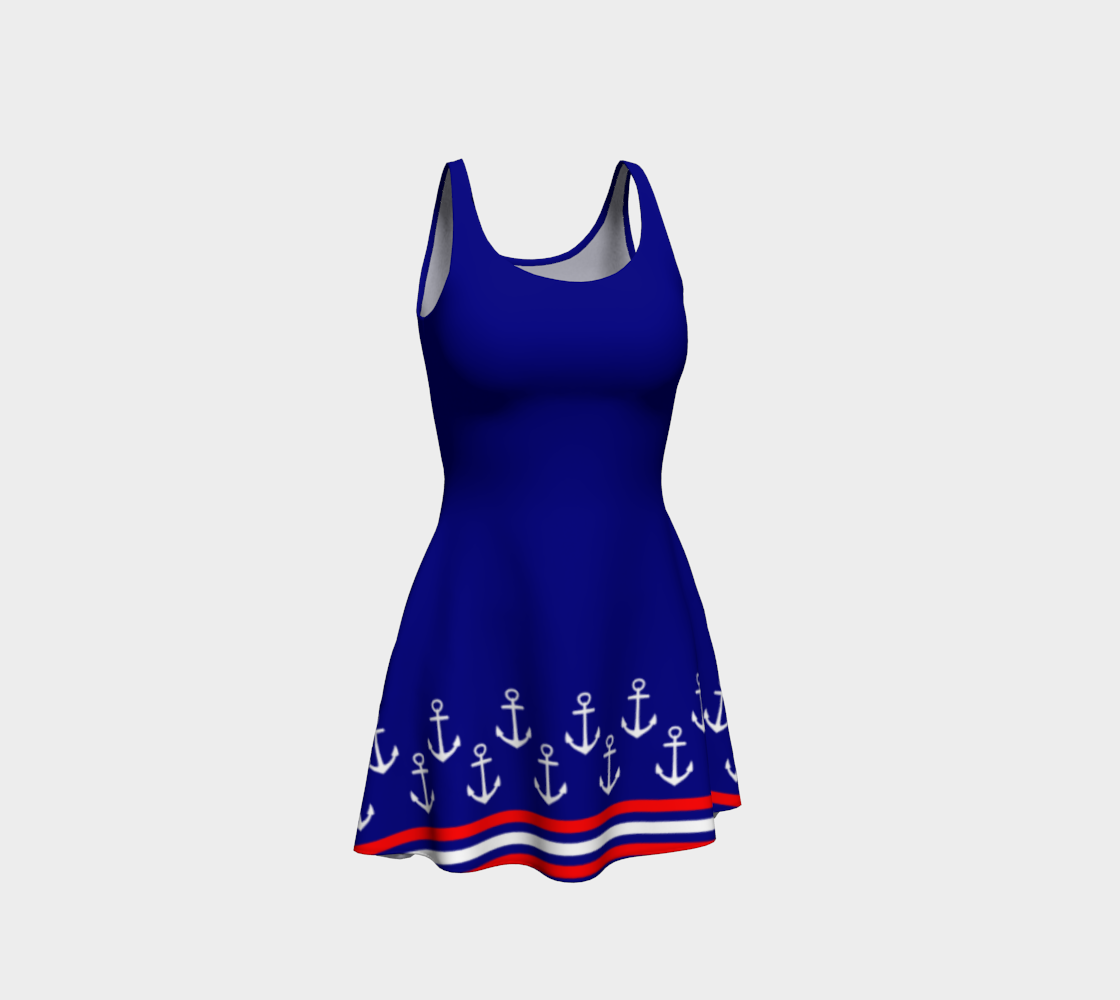 Blue and Red Nautical Stripe Anchor Flare Dress preview #1