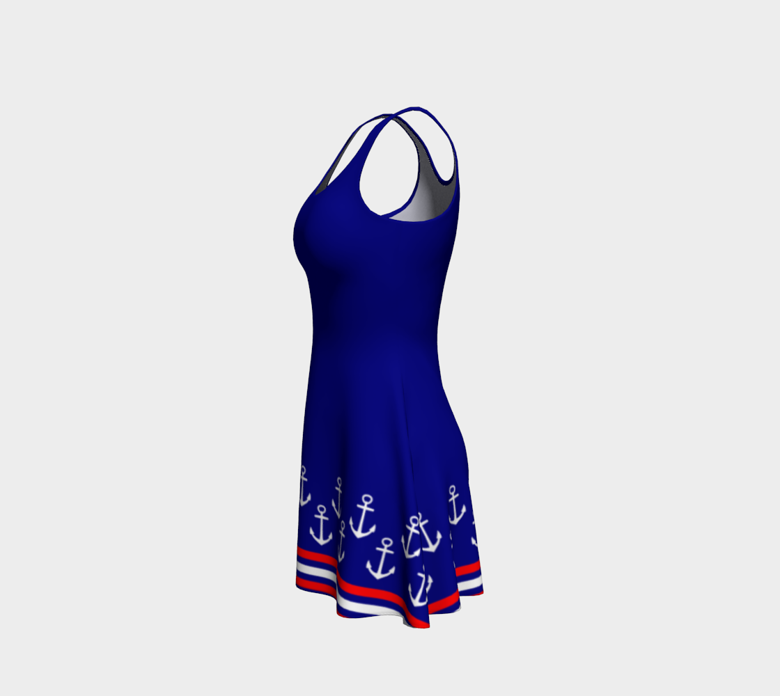 Blue and Red Nautical Stripe Anchor Flare Dress preview #2