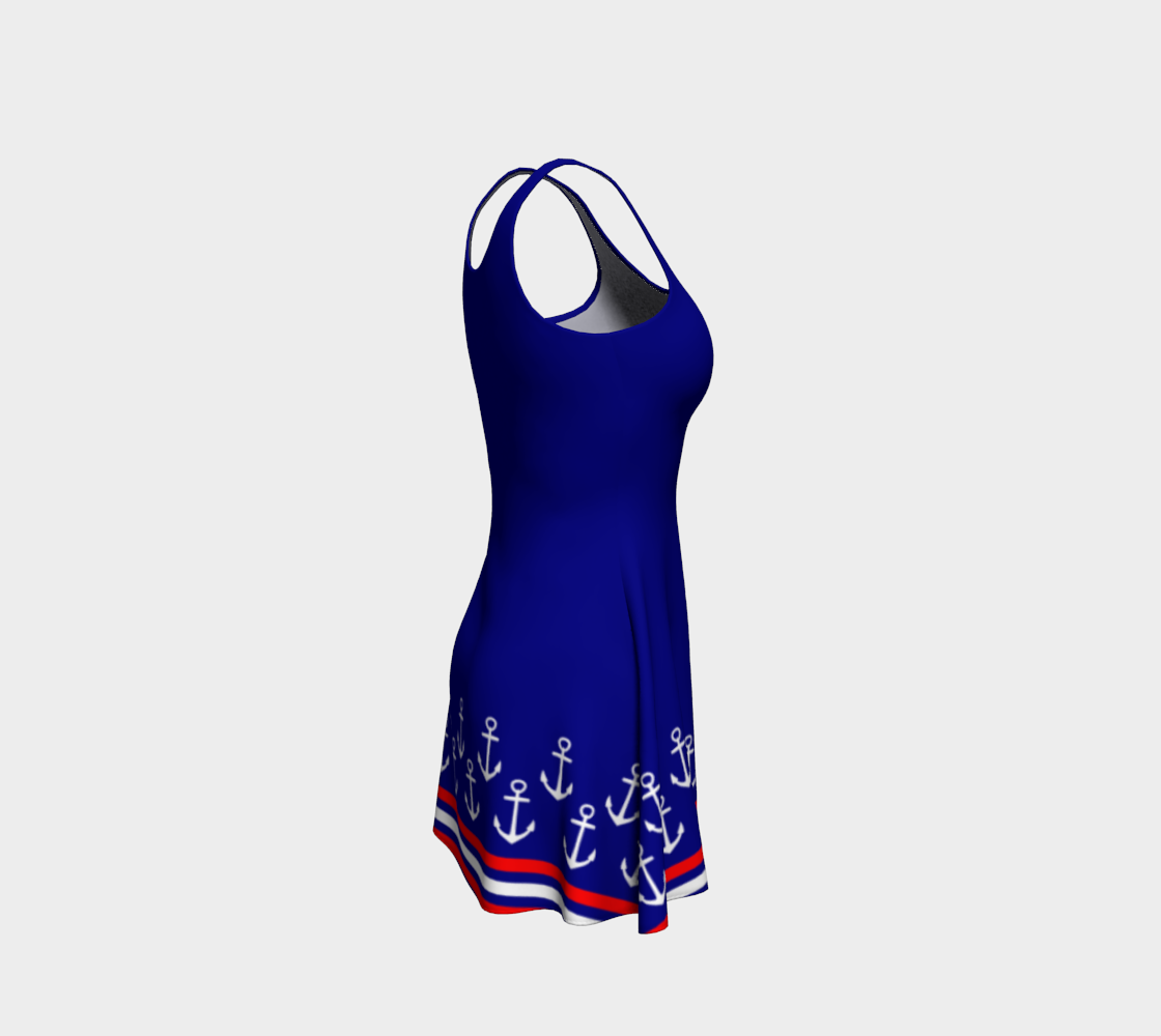 Blue and Red Nautical Stripe Anchor Flare Dress preview #4